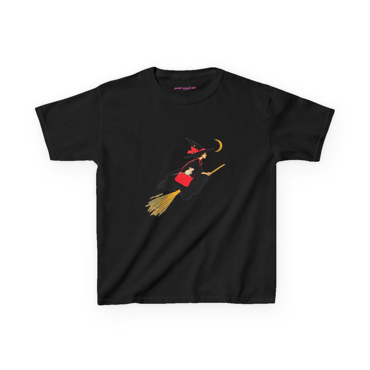 Flying Witch Baby Tee in Black, front