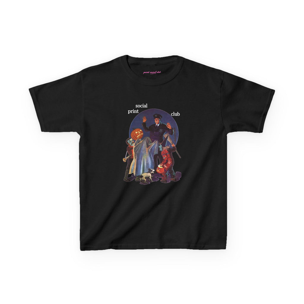 Trick Or Treaters Baby Tee in Black, front