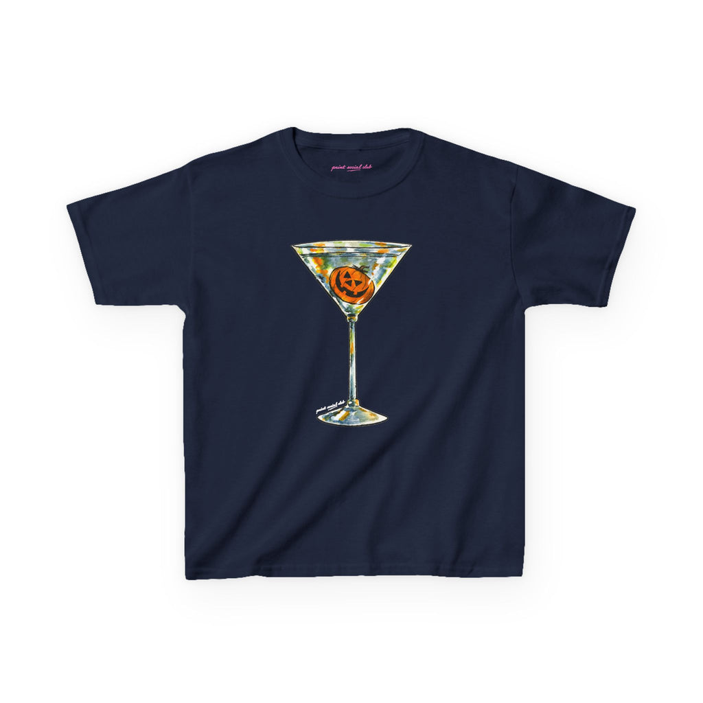 Pumpkin Martini Baby Tee in Navy, front
