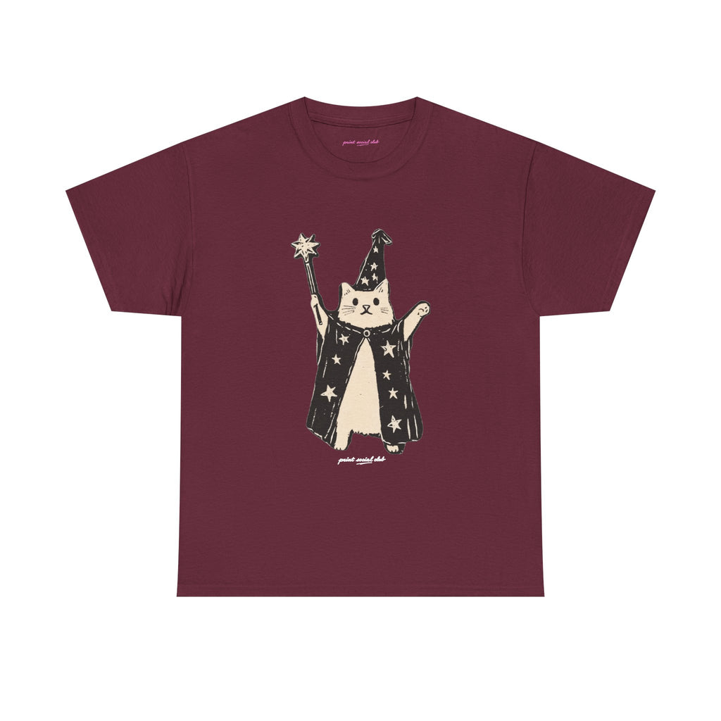 Wizard Cat Classic Tee in Maroon, front