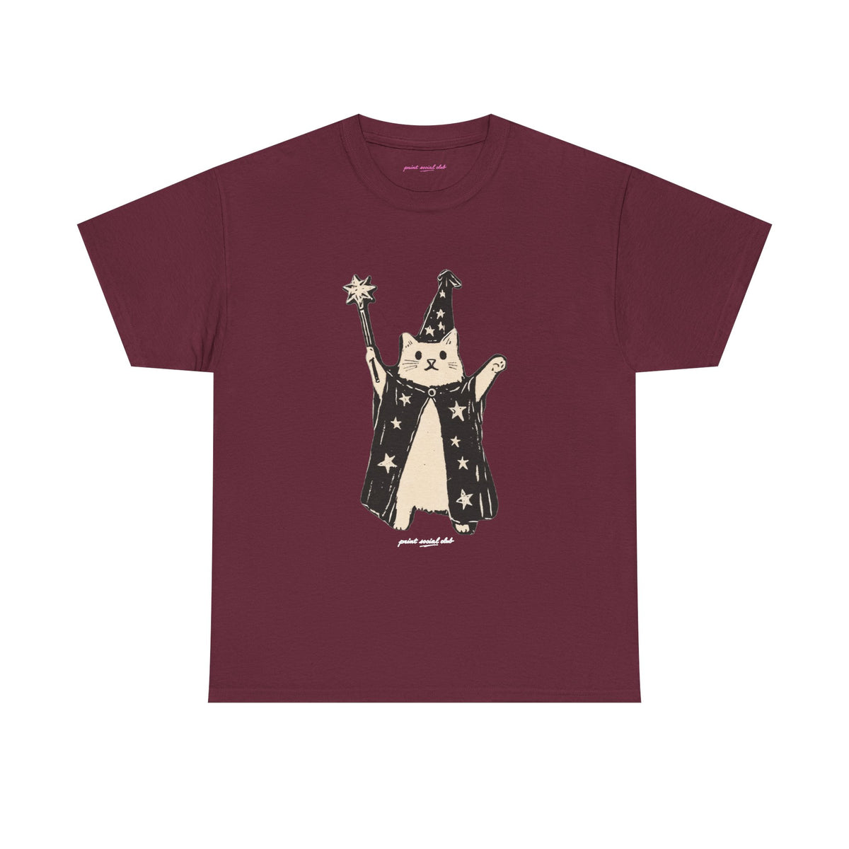 Wizard Cat Classic Tee in Maroon, front