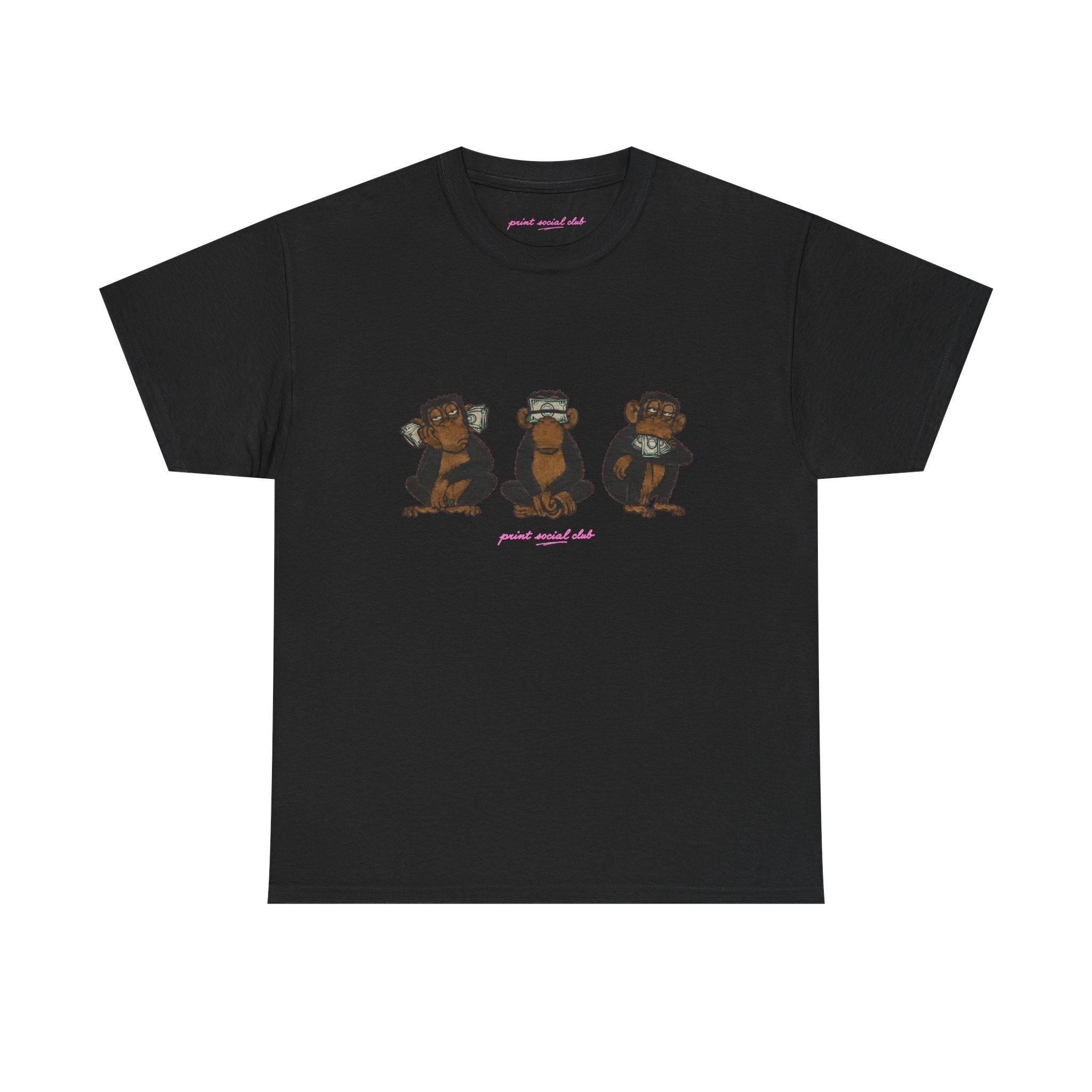 Wise Monkeys Classic Tee - double sided in Black, front