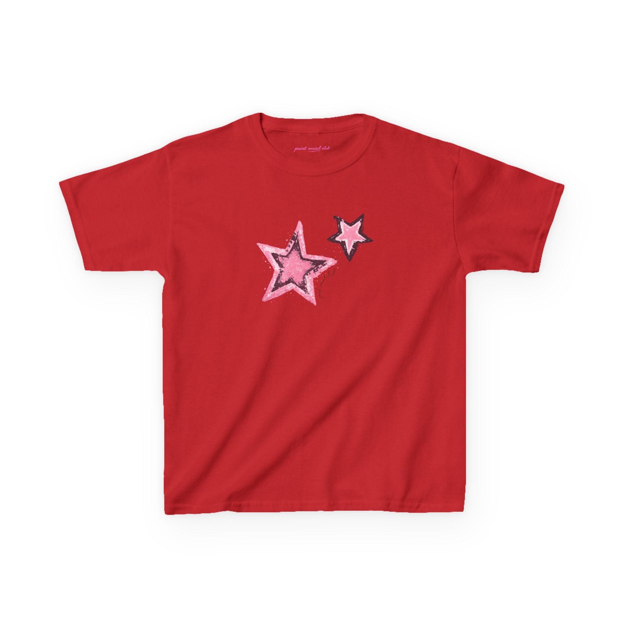 Shooting Stars Pink Baby Tee in Red, front