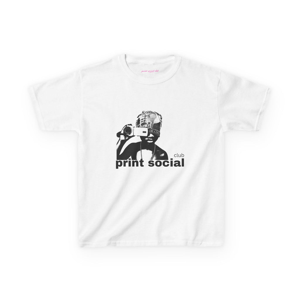 Camera Kid Baby Tee in White, front