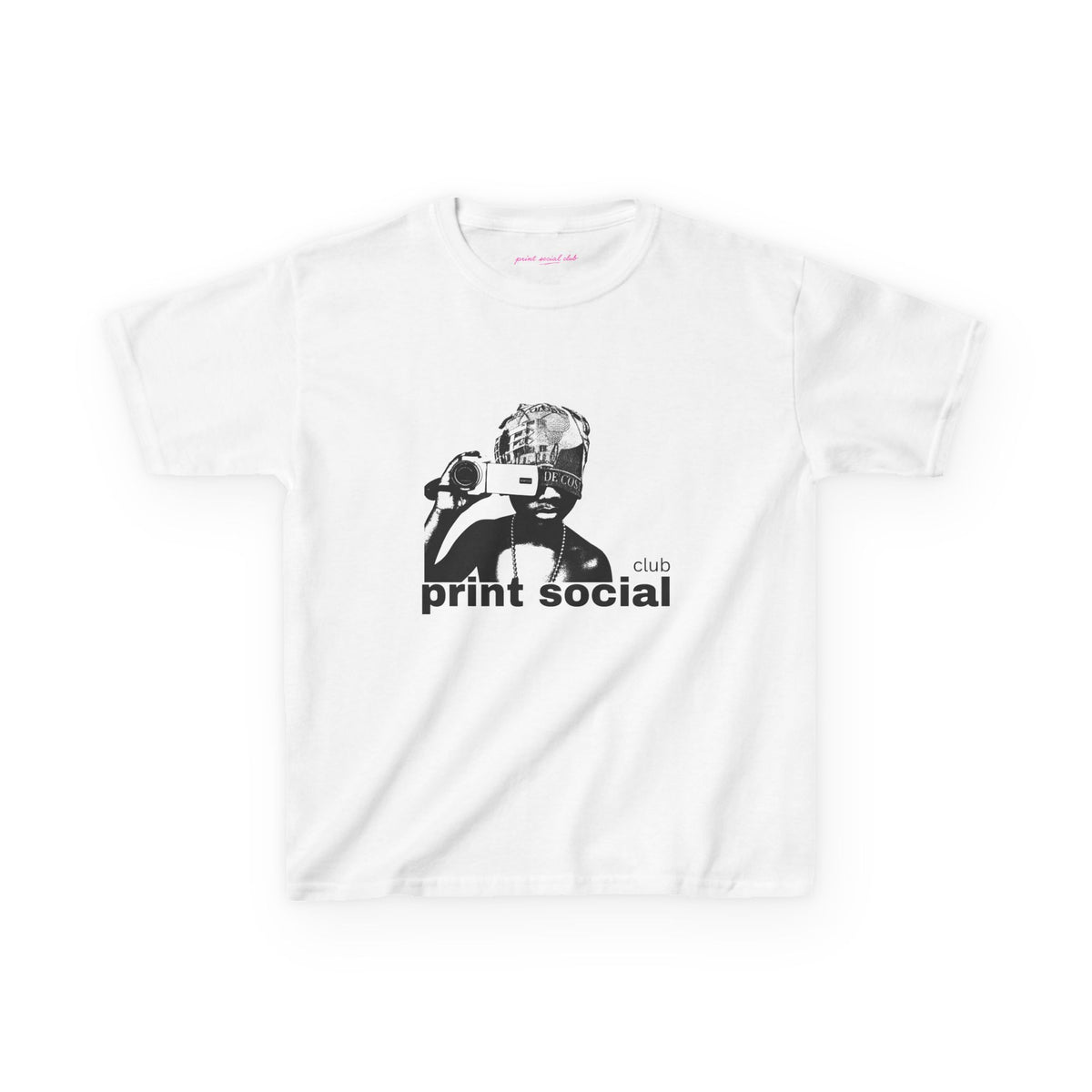 Camera Kid Baby Tee in White, front
