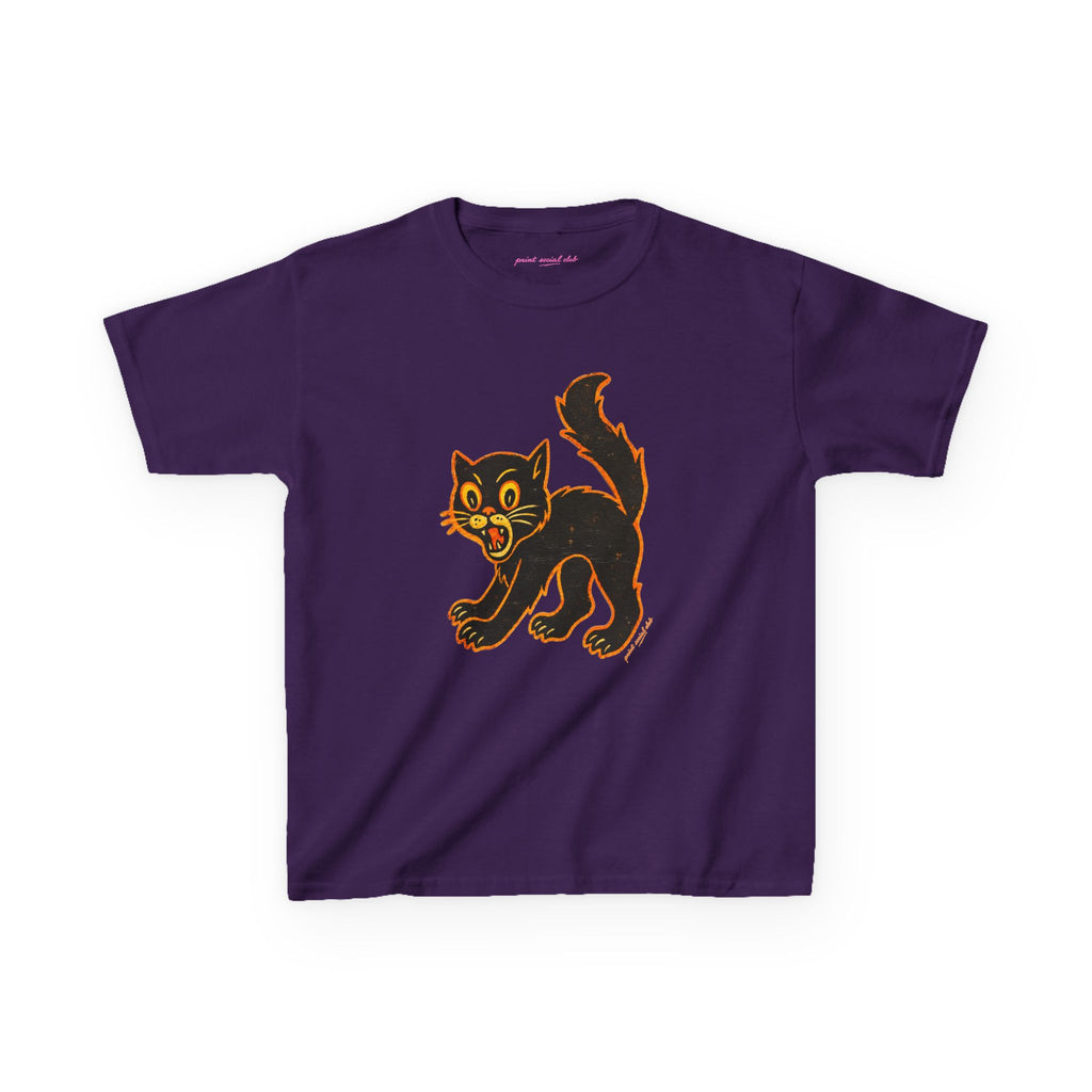 Black Cat Baby Tee in Purple, front