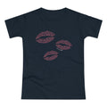 Print Kisses print on navy women's fitted tee, front view