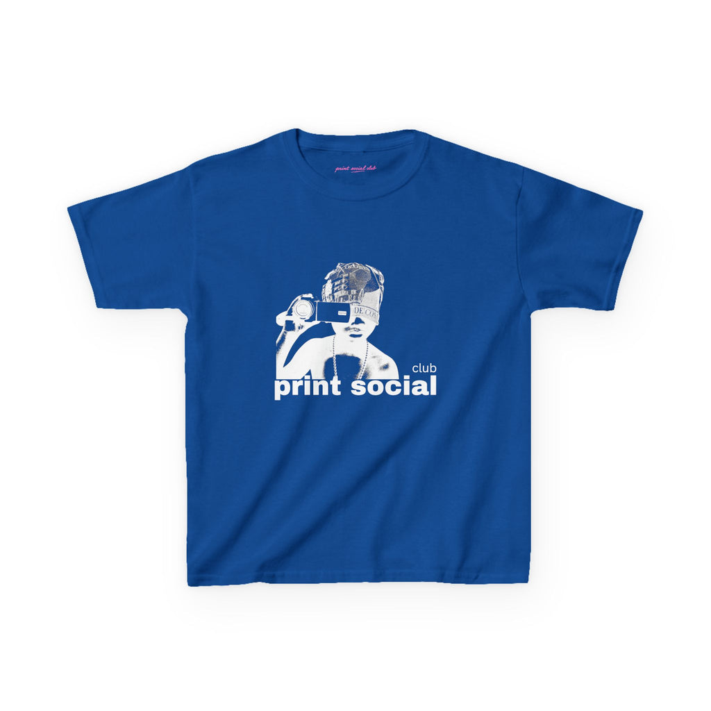 Camera Kid Baby Tee in Royal, front