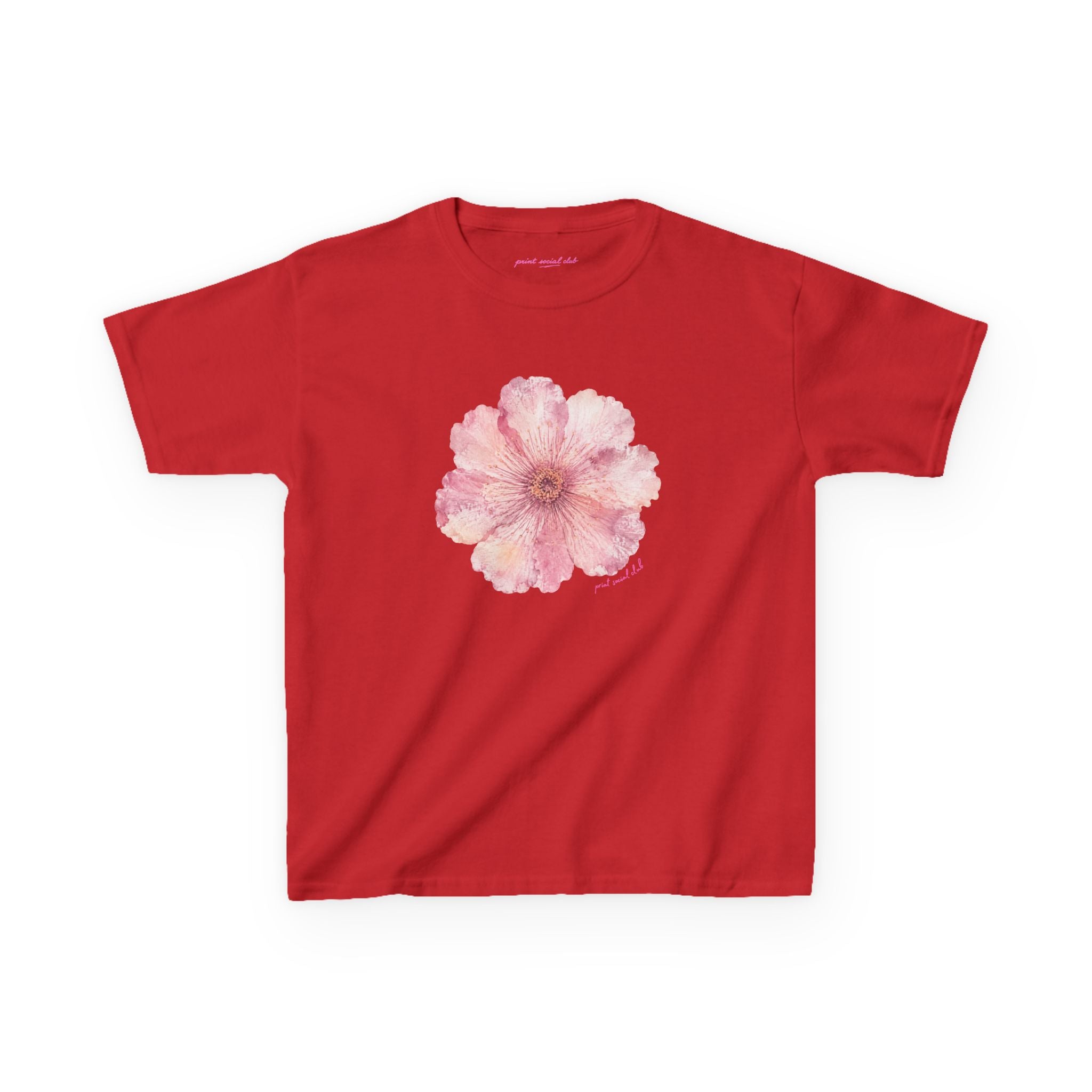He Sent Flowers Baby Tee in Red, front