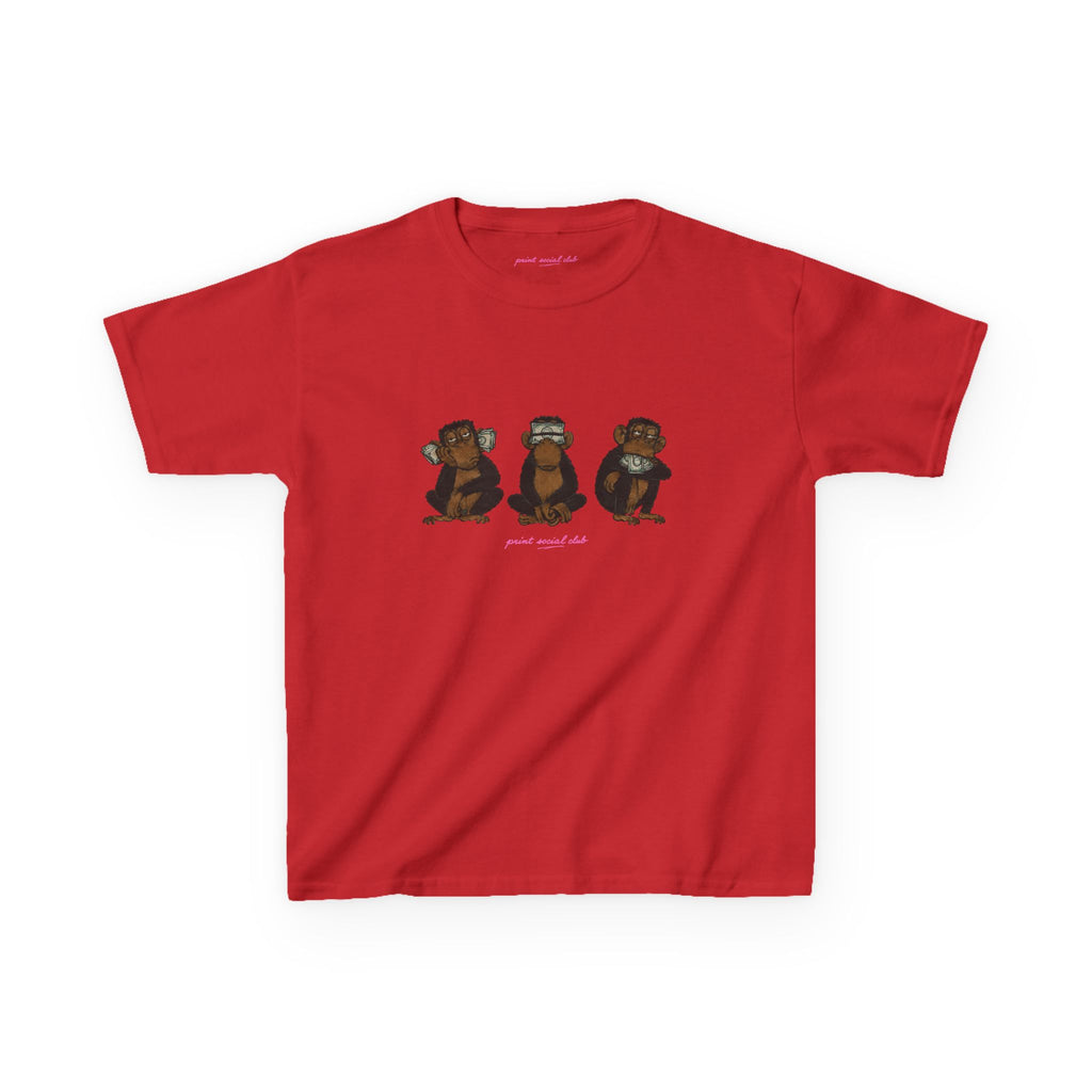 Wise Monkeys Baby Tee - double sided in Red, front