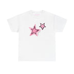 Shooting Stars Pink Classic Tee in White, front