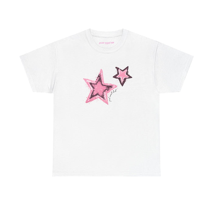Shooting Stars Pink Classic Tee in White, front