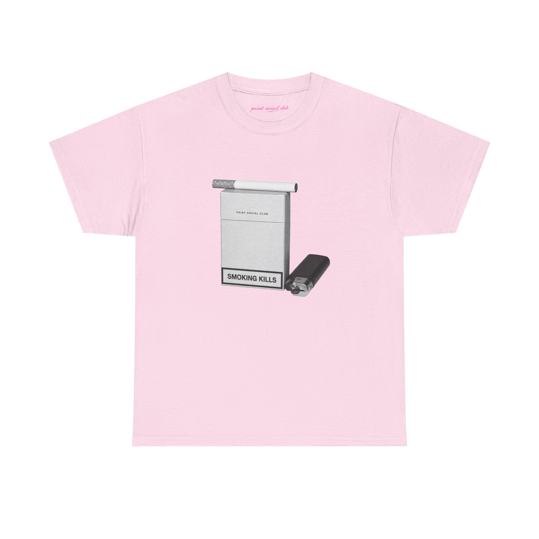 Smoking Kills Classic Tee in Light Pink, front