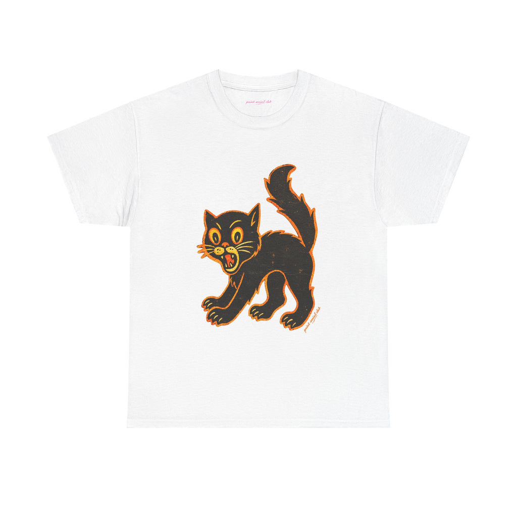 Black Cat Classic Tee in White, front