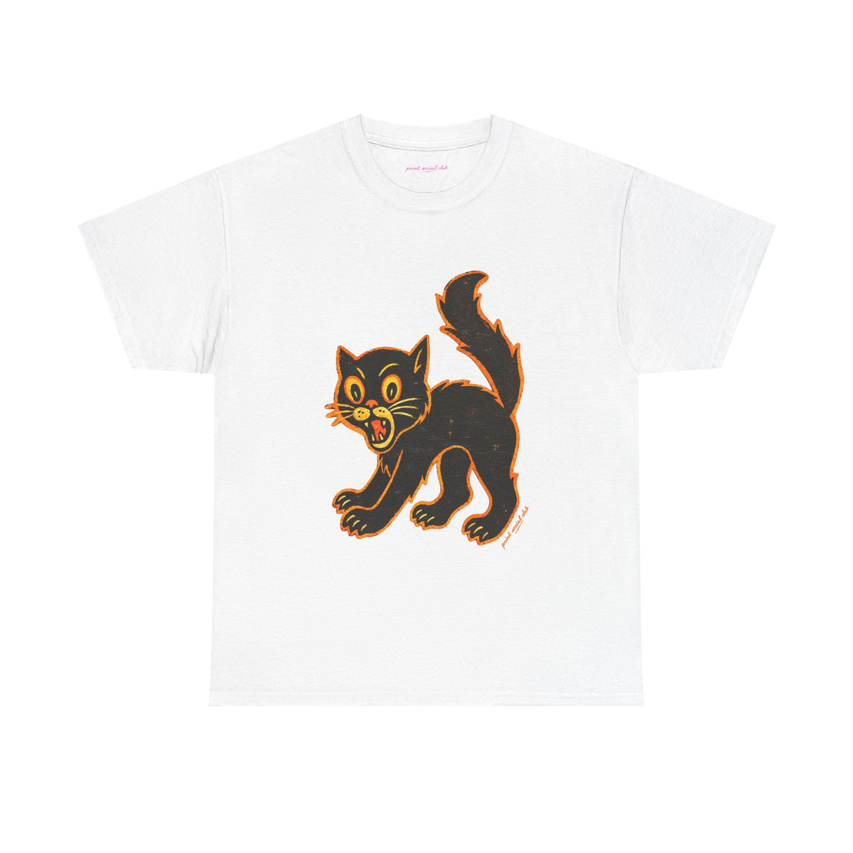 Black Cat Classic Tee in White, front