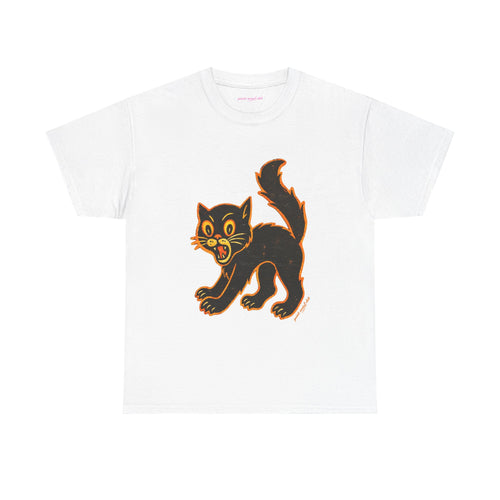 Black Cat Classic Tee in White, front