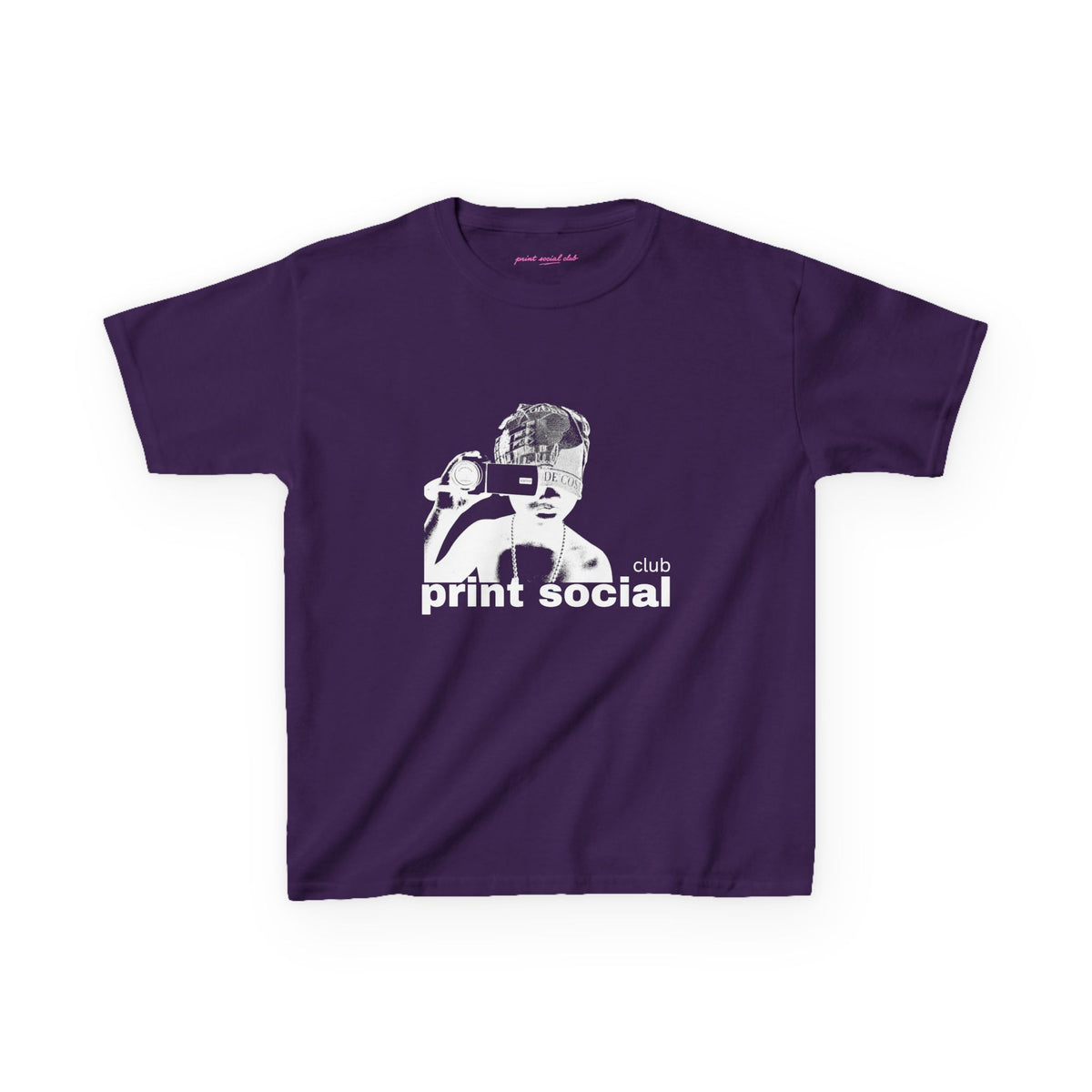 Camera Kid Baby Tee in Purple, front