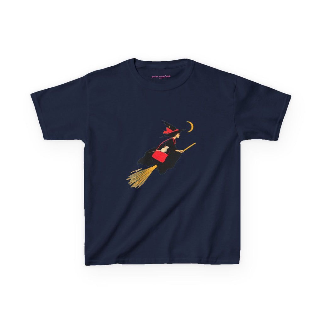 Flying Witch Baby Tee in Navy, front