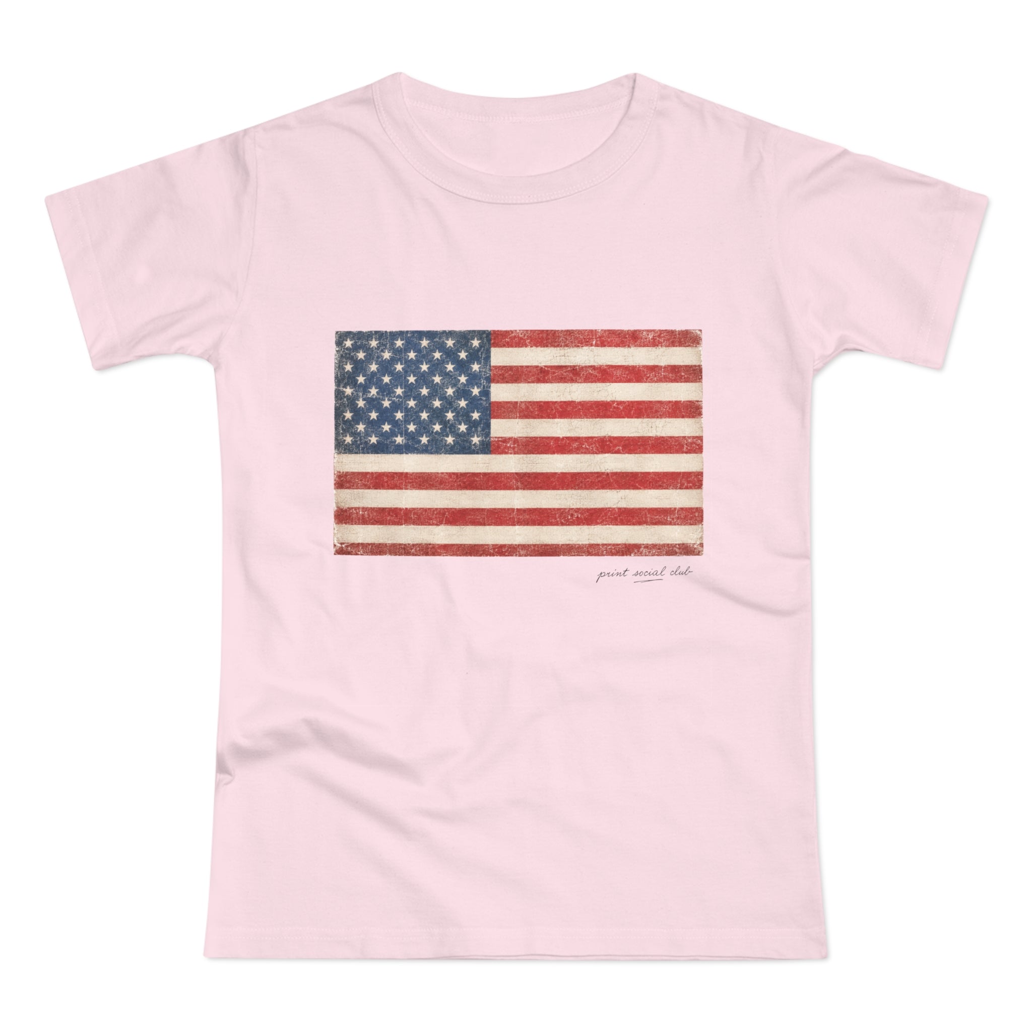 American Tee print on orchid pink women's fitted tee, front view