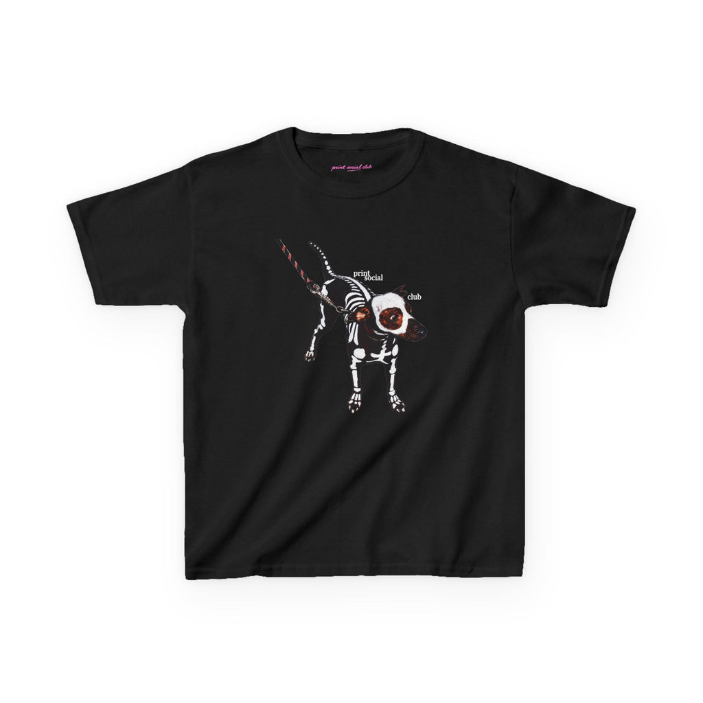Skeleton Dog Baby Tee in Black, front