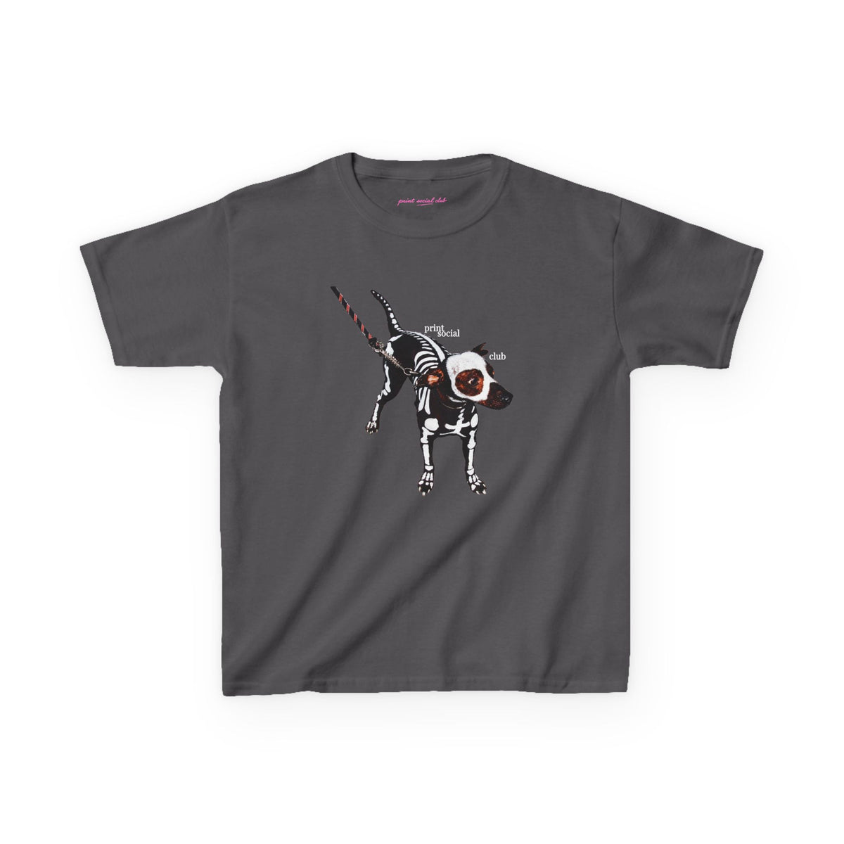 Skeleton Dog Baby Tee in Charcoal, front