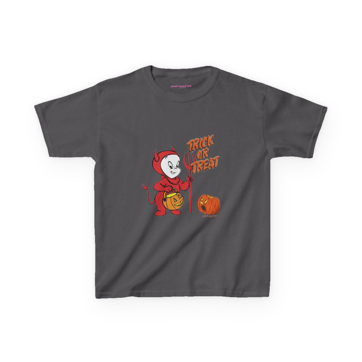 Little Devil Baby Tee in Charcoal, front