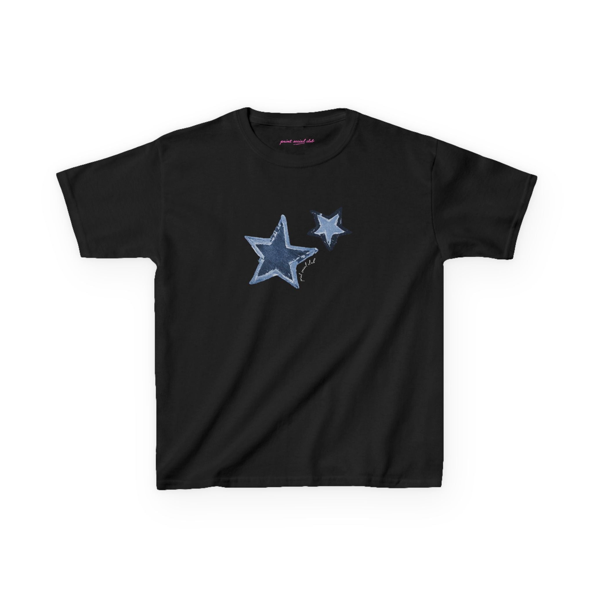 Shooting Stars baby tee in Black, front