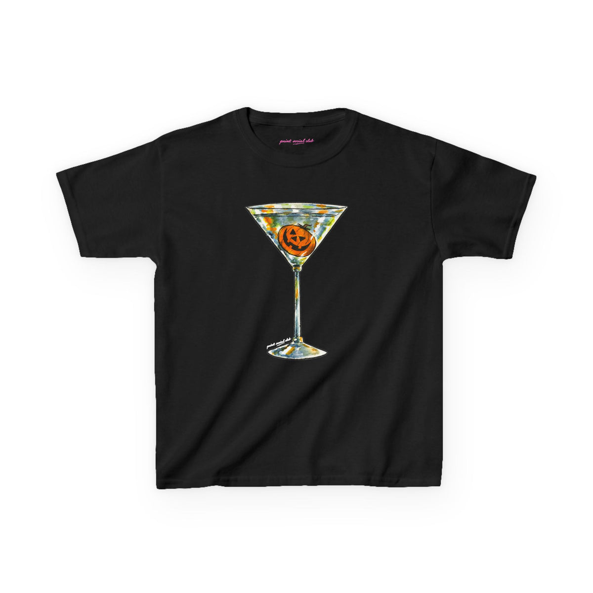Pumpkin Martini Baby Tee in Black, front