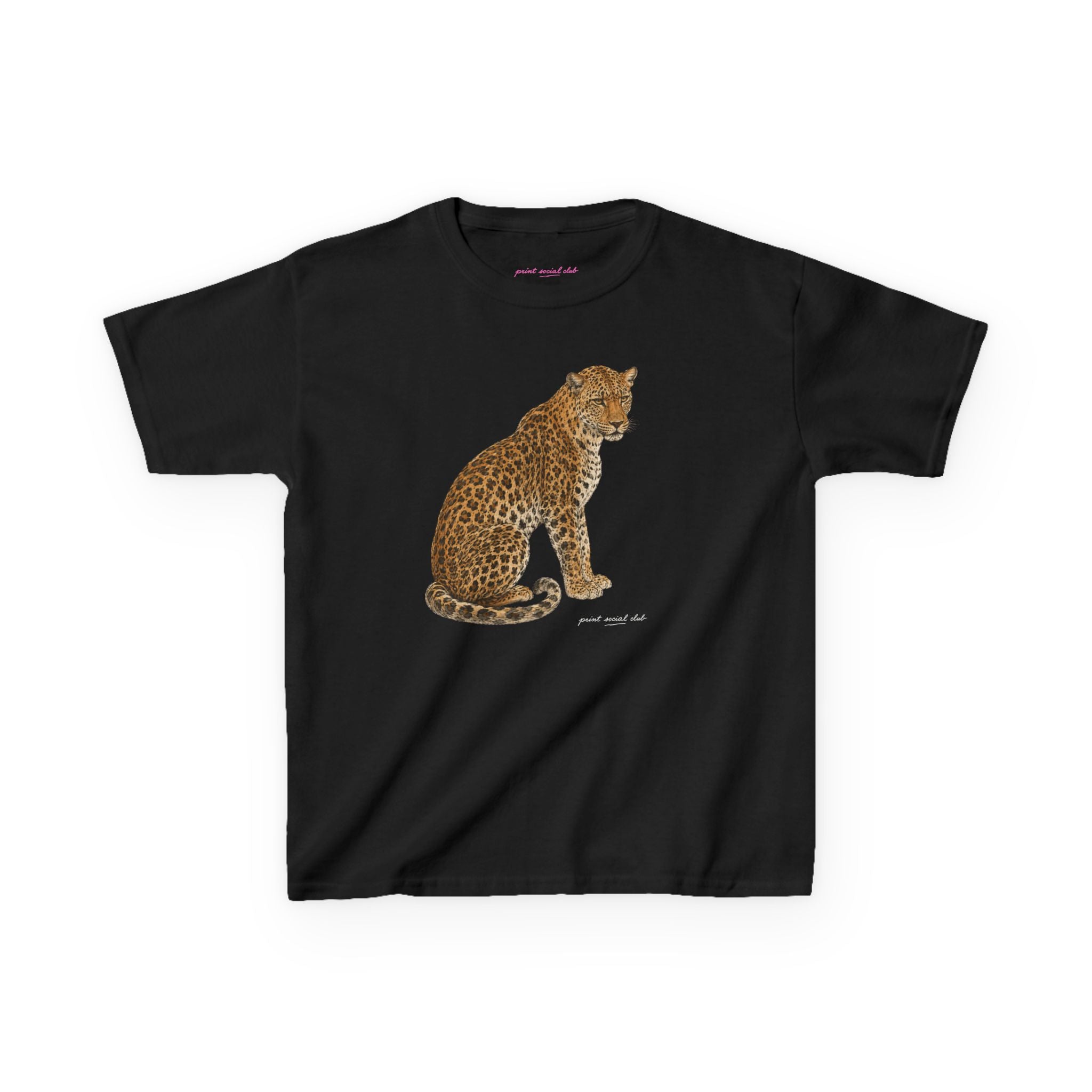 Watercolor Leopard Baby Tee in Black, front