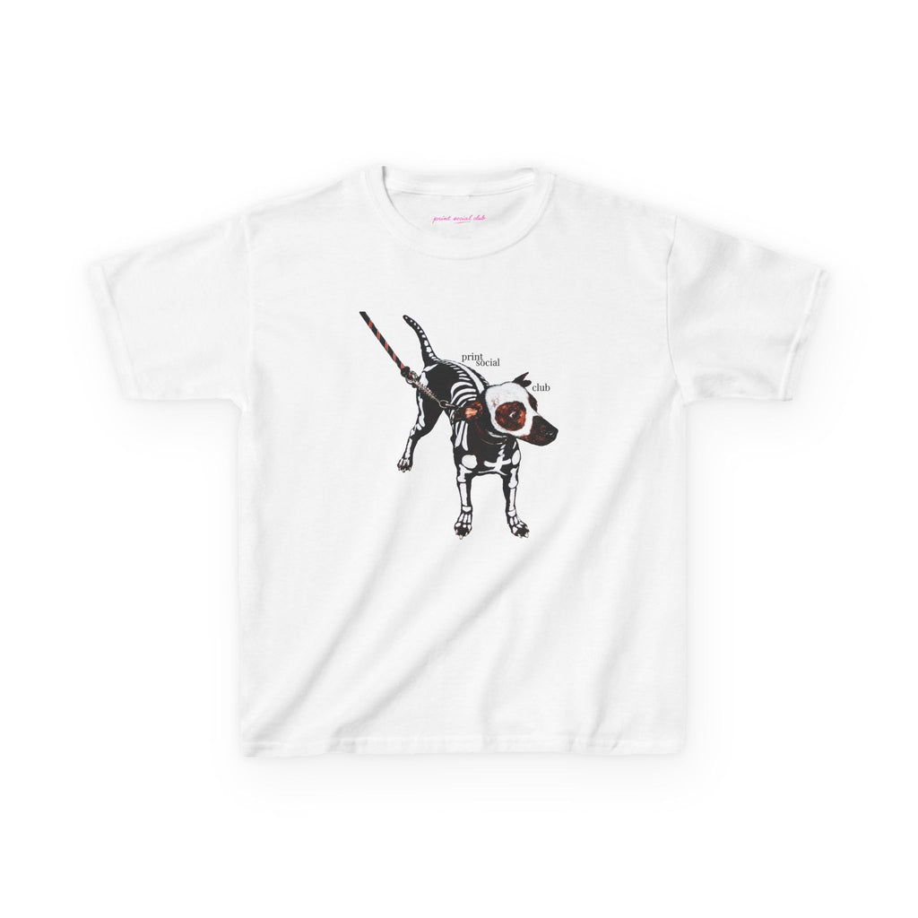 Skeleton Dog Baby Tee in White, front