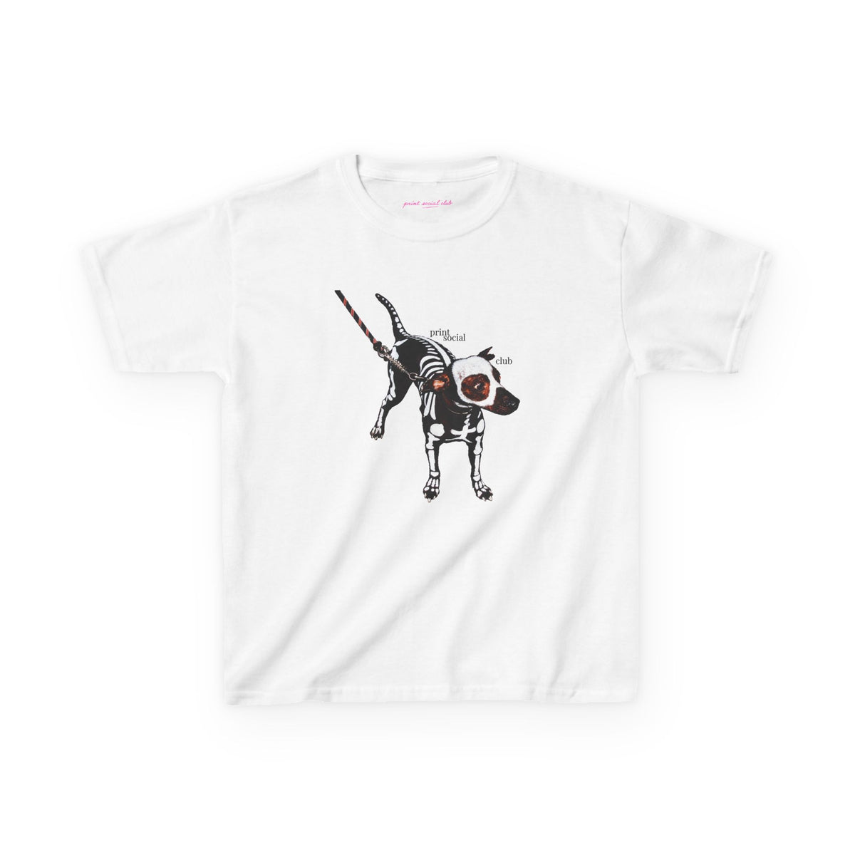 Skeleton Dog Baby Tee in White, front