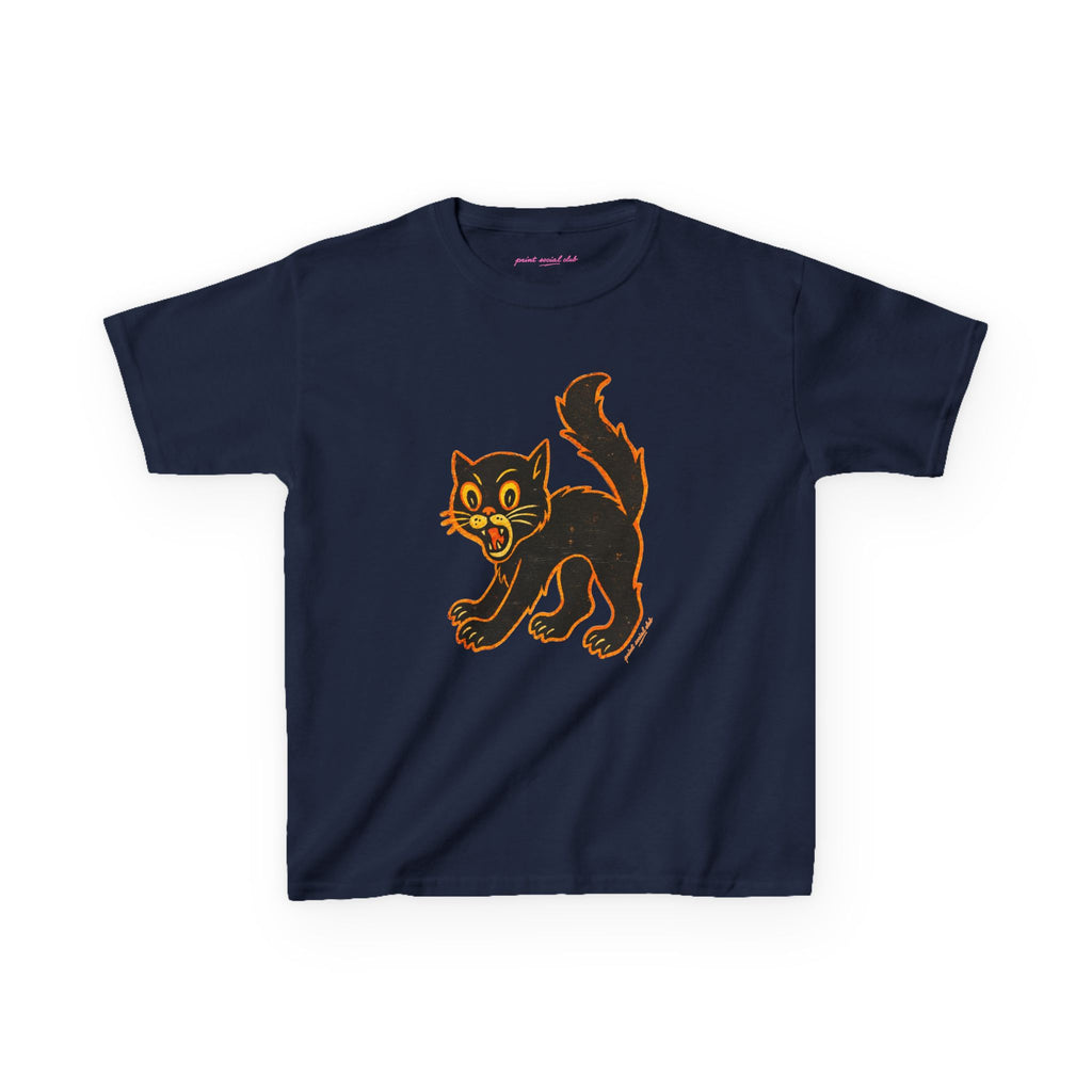 Black Cat Baby Tee in Navy, front