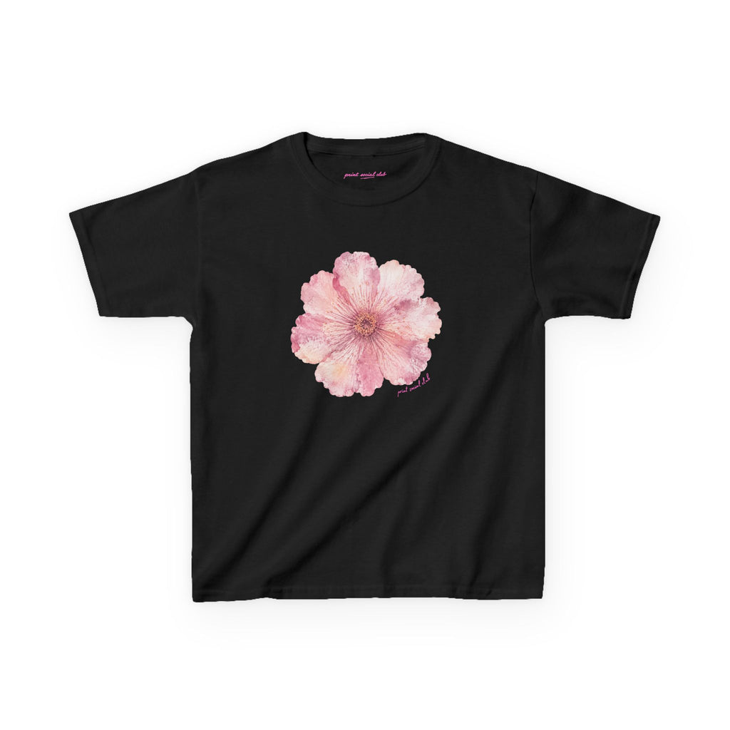 He Sent Flowers Baby Tee in Black, front