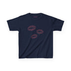 Print Kisses Baby Tee in Navy, front