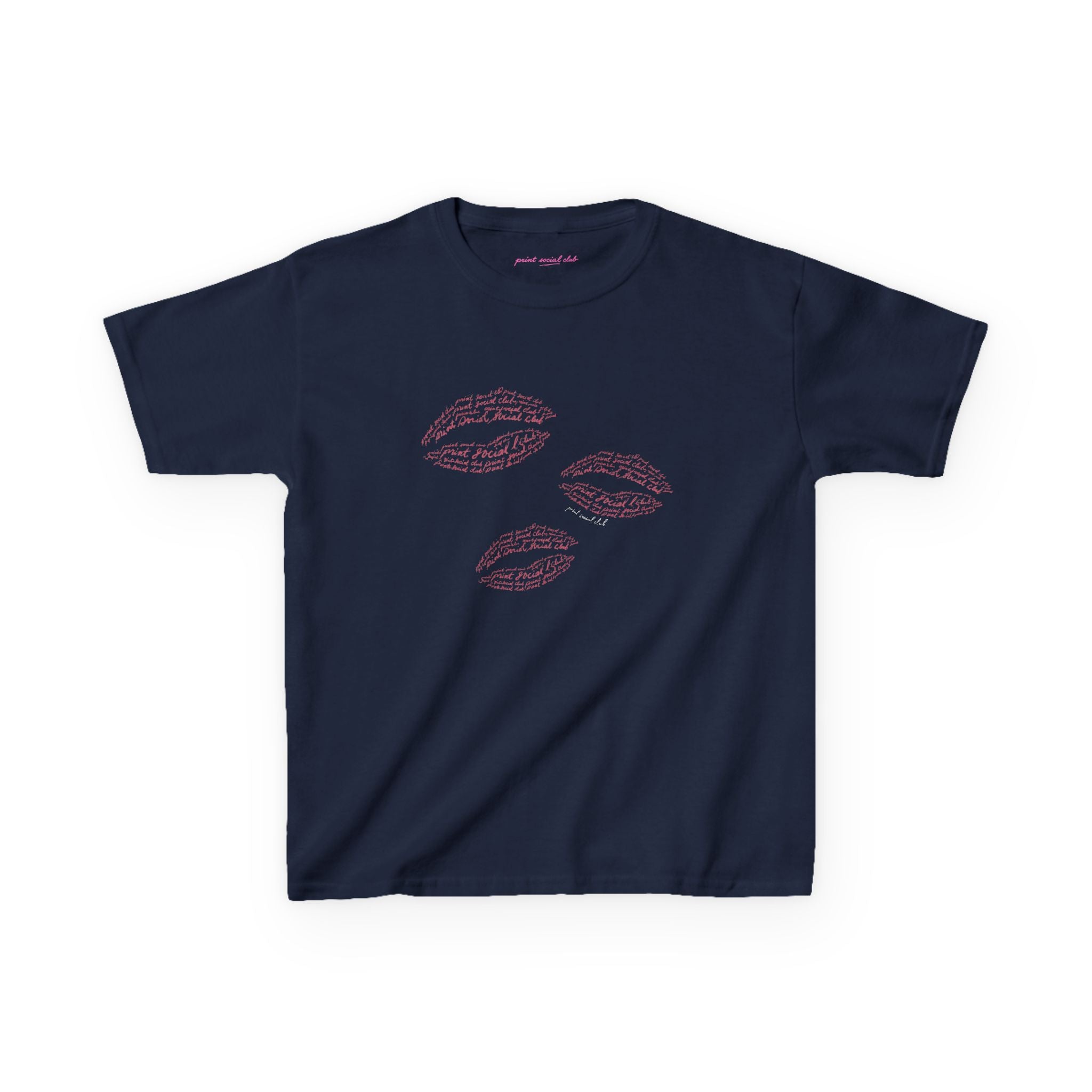 Print Kisses Baby Tee in Navy, front