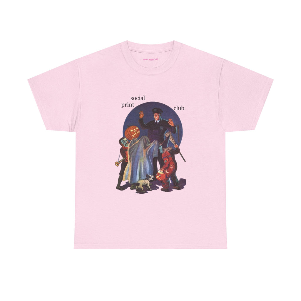 Trick Or Treaters Classic Tee in Light Pink, front