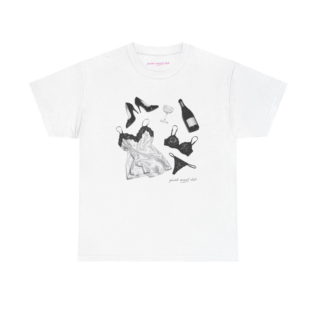 Too Much Champagne Classic Tee in White, front