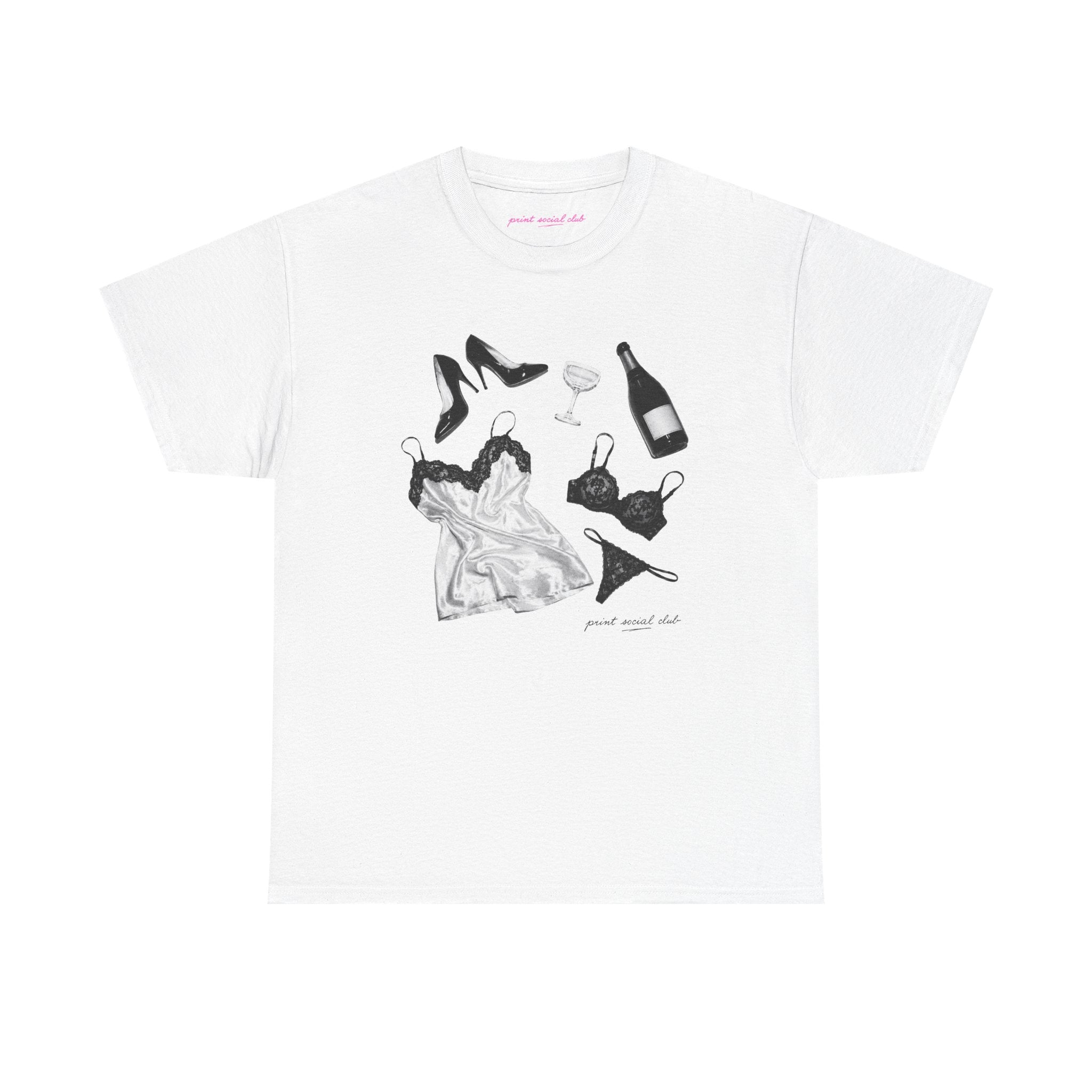 Too Much Champagne Classic Tee in White, front