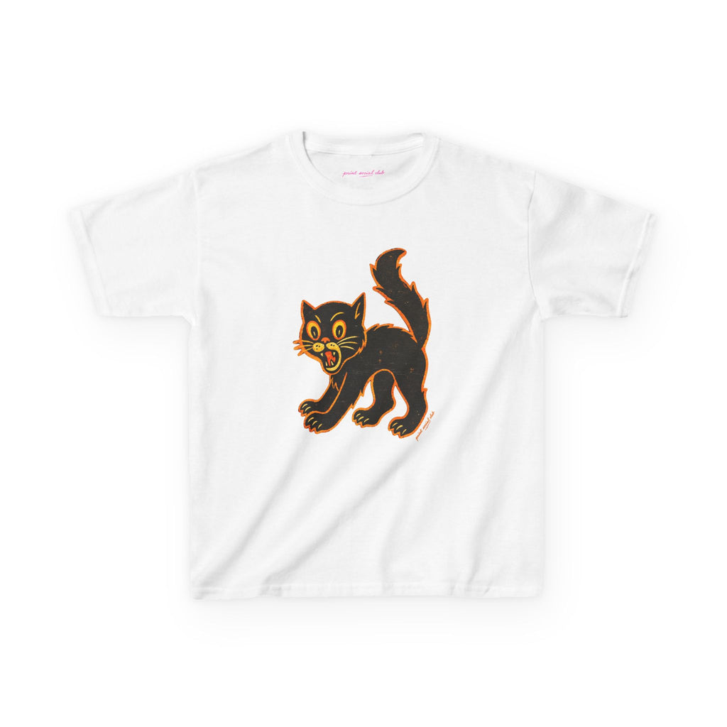 Black Cat Baby Tee in White, front
