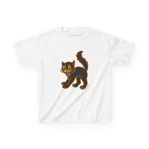 Black Cat Baby Tee in White, front