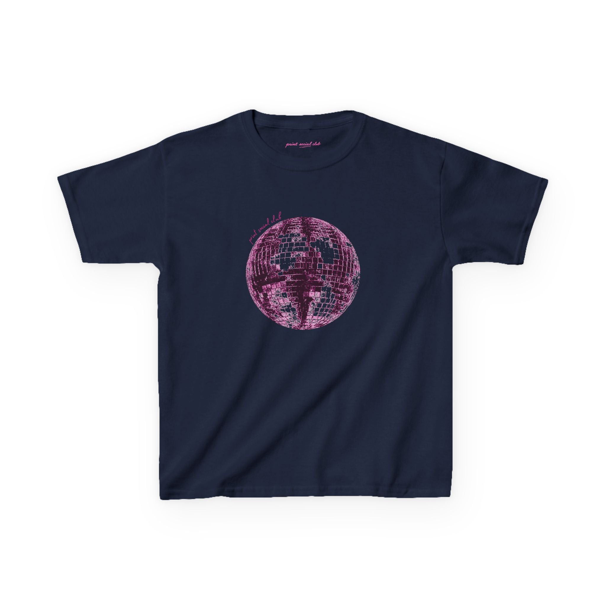 Disco Ball Baby Tee in Navy, front