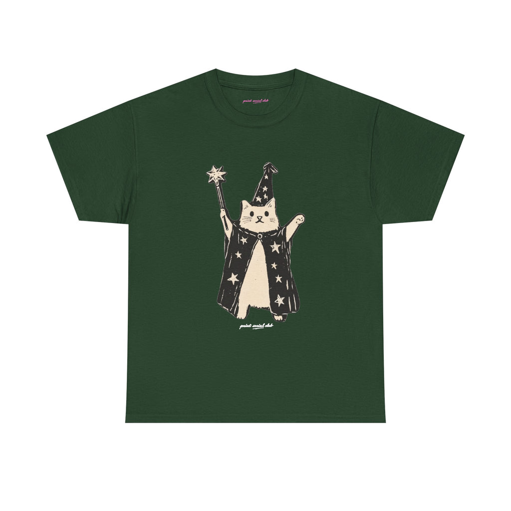 Wizard Cat Classic Tee in Forest Green, front