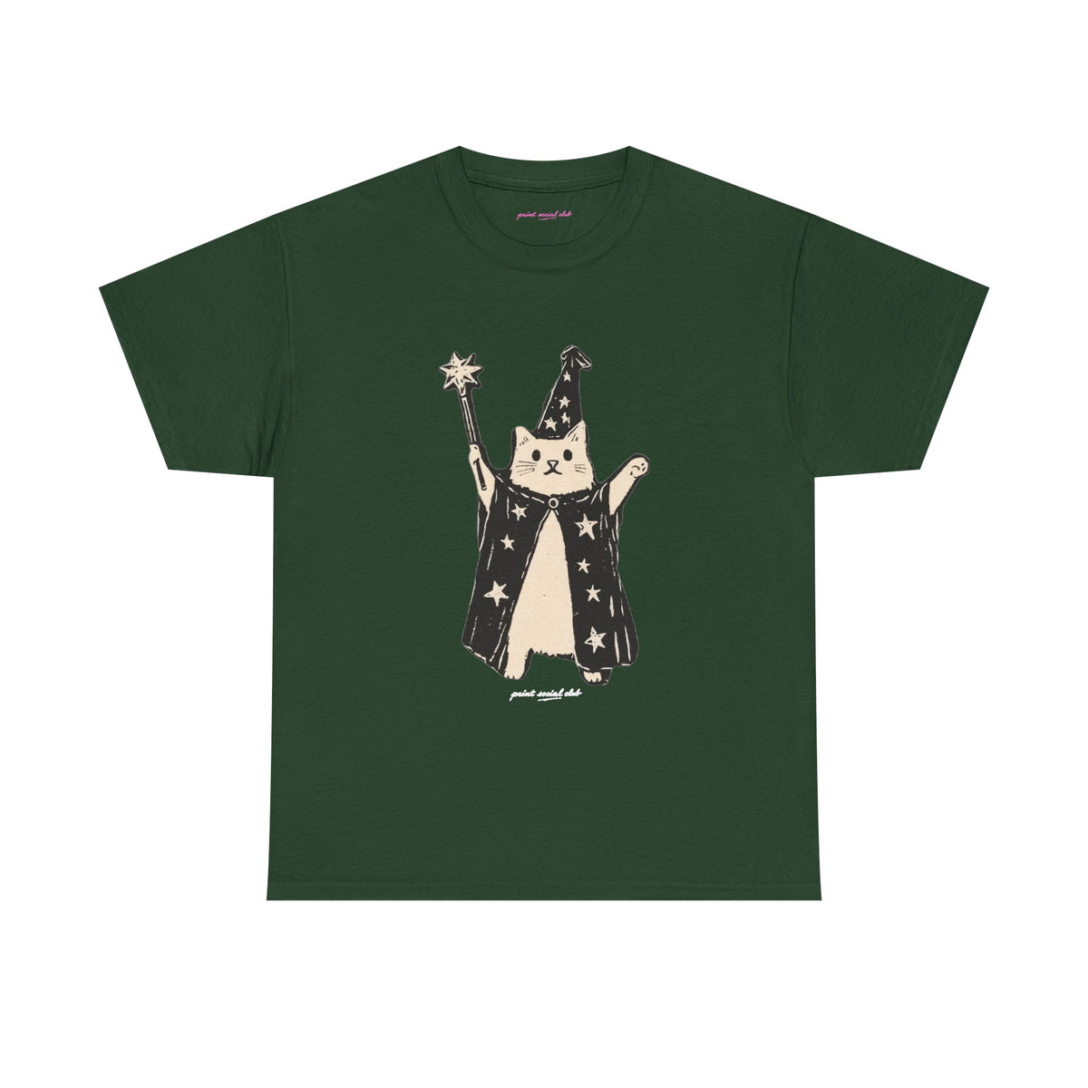 Wizard Cat Classic Tee in Forest Green, front