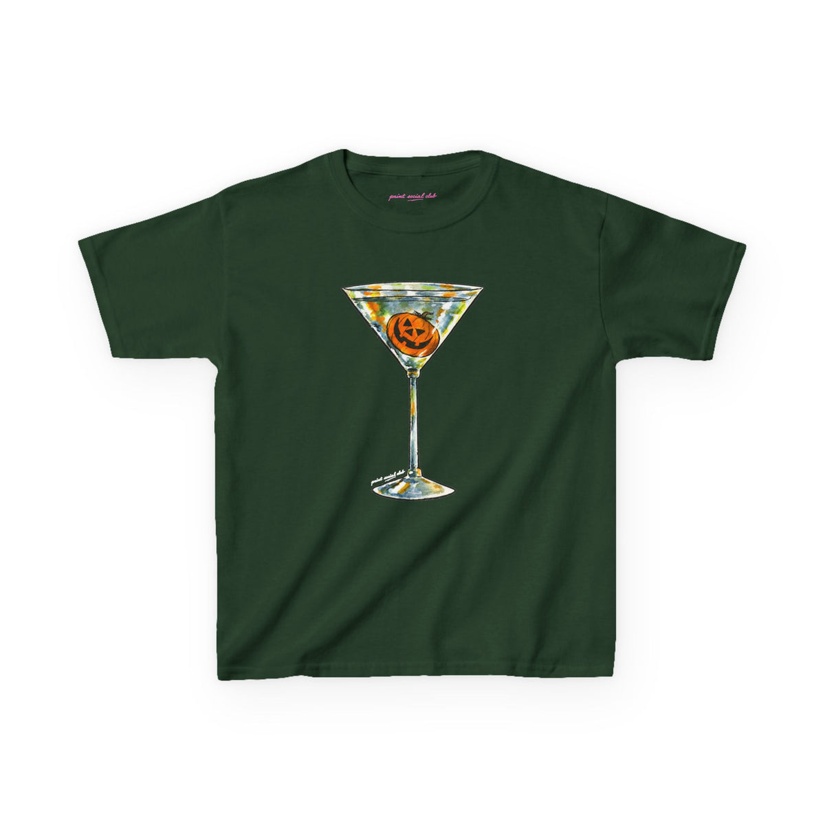 Pumpkin Martini Baby Tee in Forest Green, front