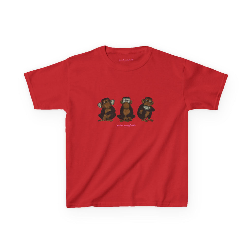 Wise Monkeys Baby Tee in Red, front