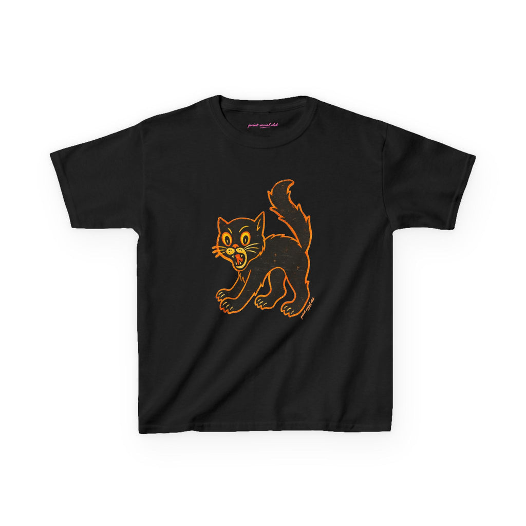 Black Cat Baby Tee in Black, front