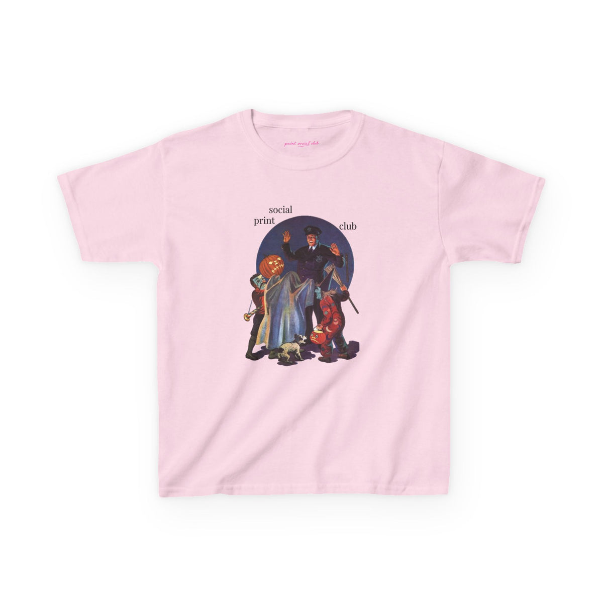 Trick Or Treaters Baby Tee in Light Pink, front