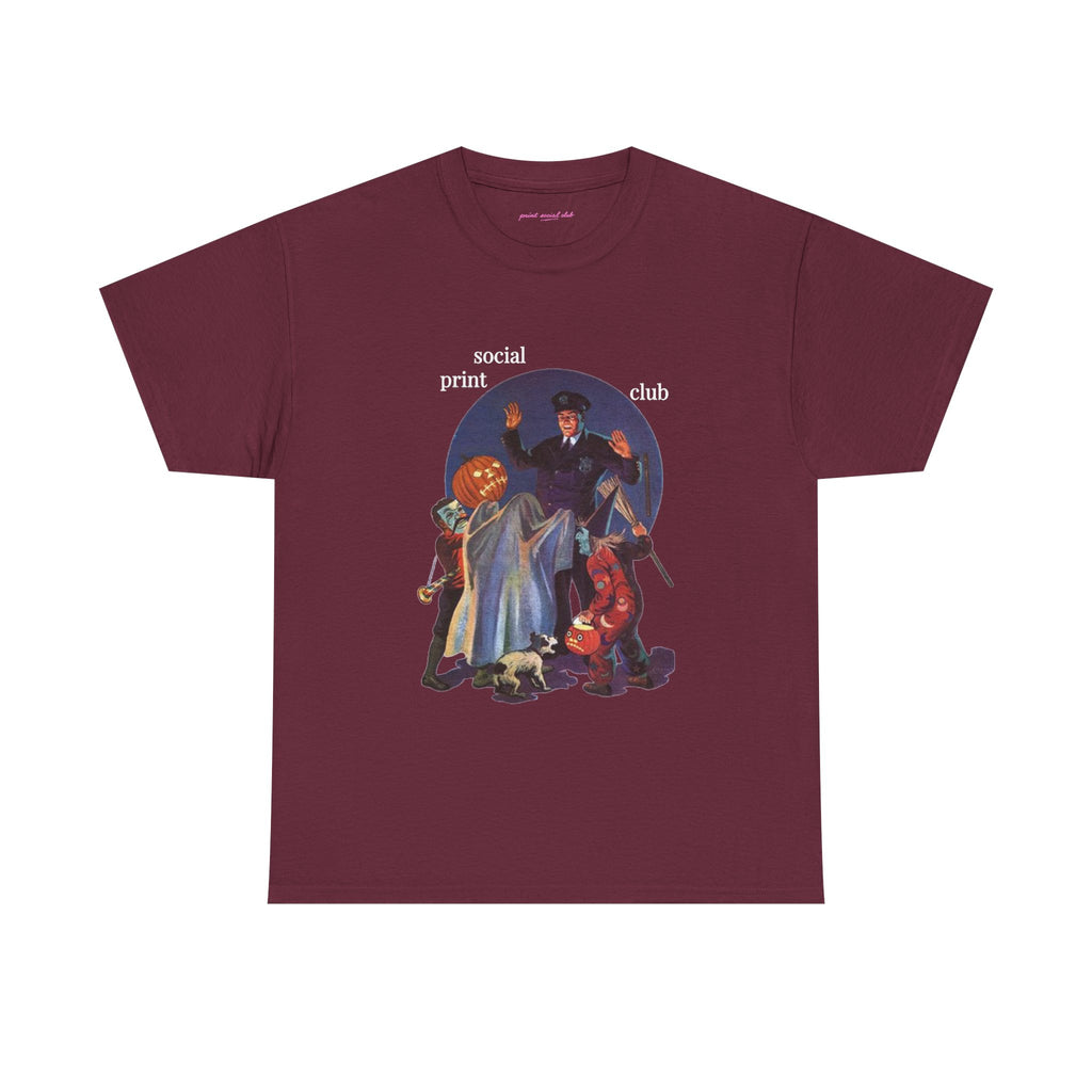 Trick Or Treaters Classic Tee in Maroon, front