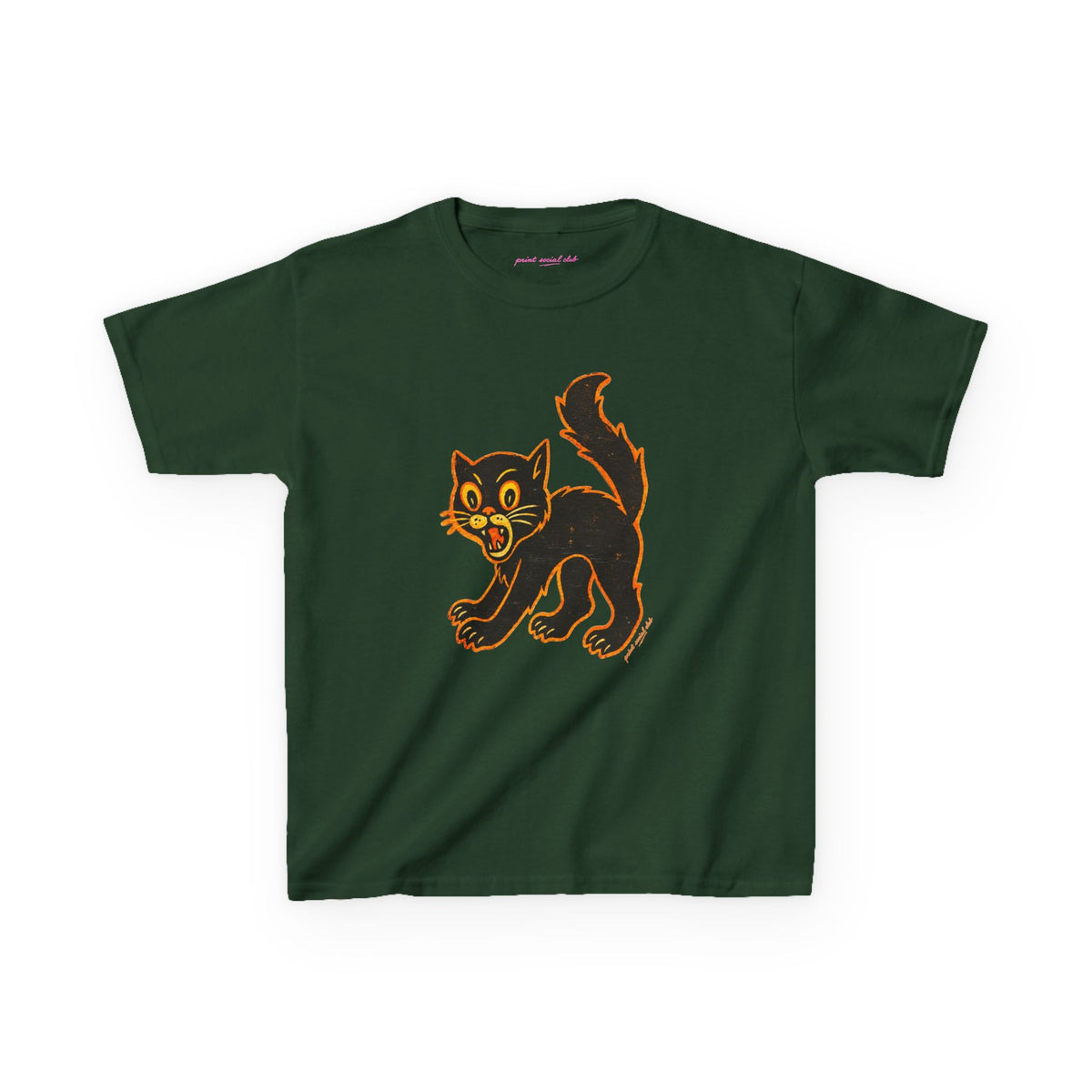 Black Cat Baby Tee in Forest Green, front