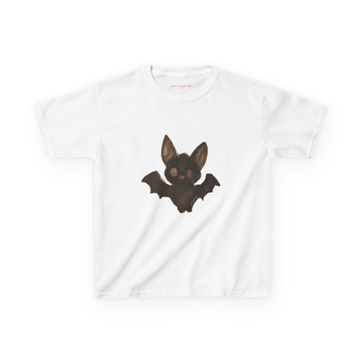 Little Bat Baby Tee in White, front